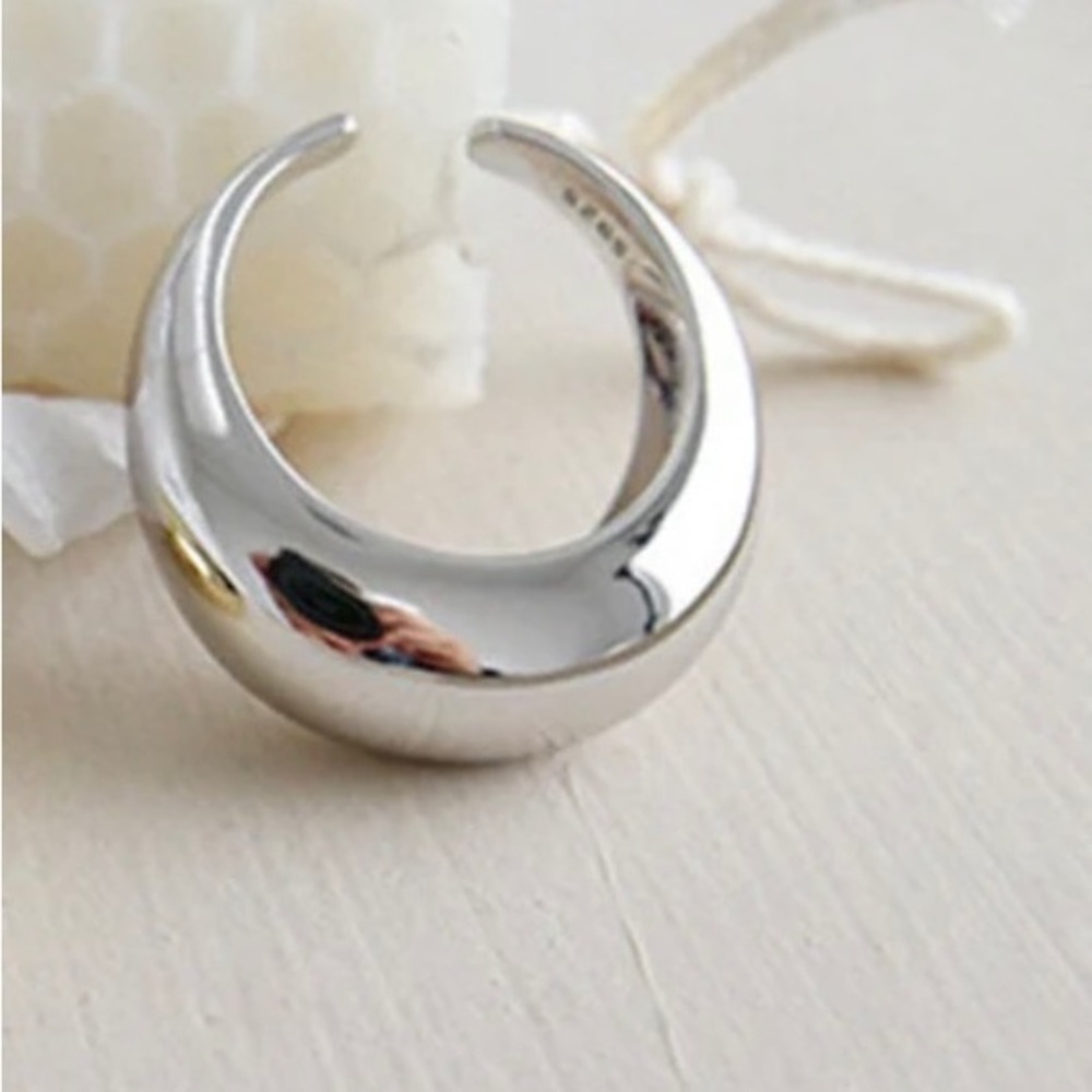 Zara NEW 925 stamped Sterling Silver Curve Adjustable dome Ring